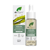 Dr. Organic Ageless Overnight Recovery Oil bottle with seaweed delivers deep overnight hydration.