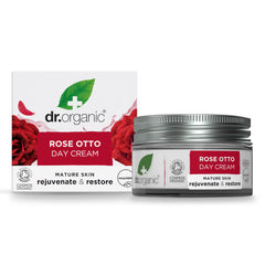 Dr. Organic Rose Otto Day Cream bottle highlights daily hydration and premium packaging.