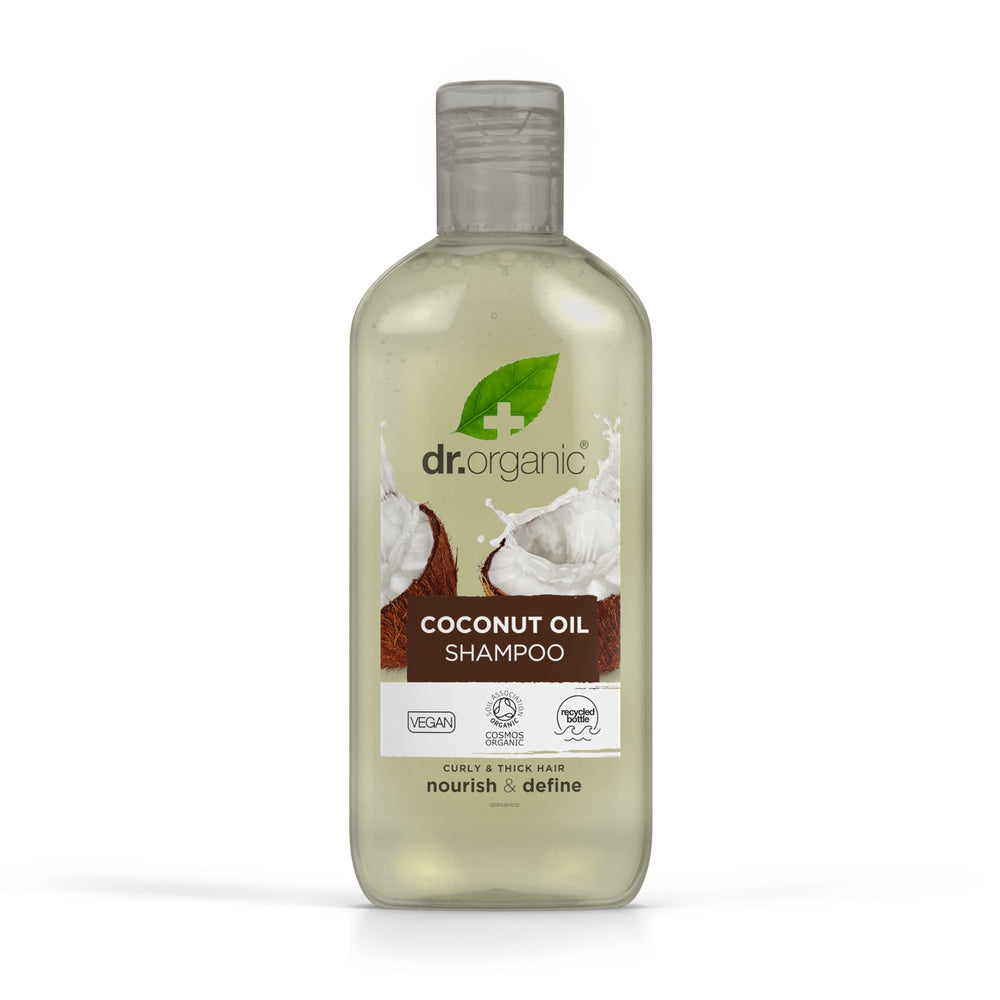 Dr. Organic Virgin Coconut Oil Shampoo bottle—natural nourishment for hair.