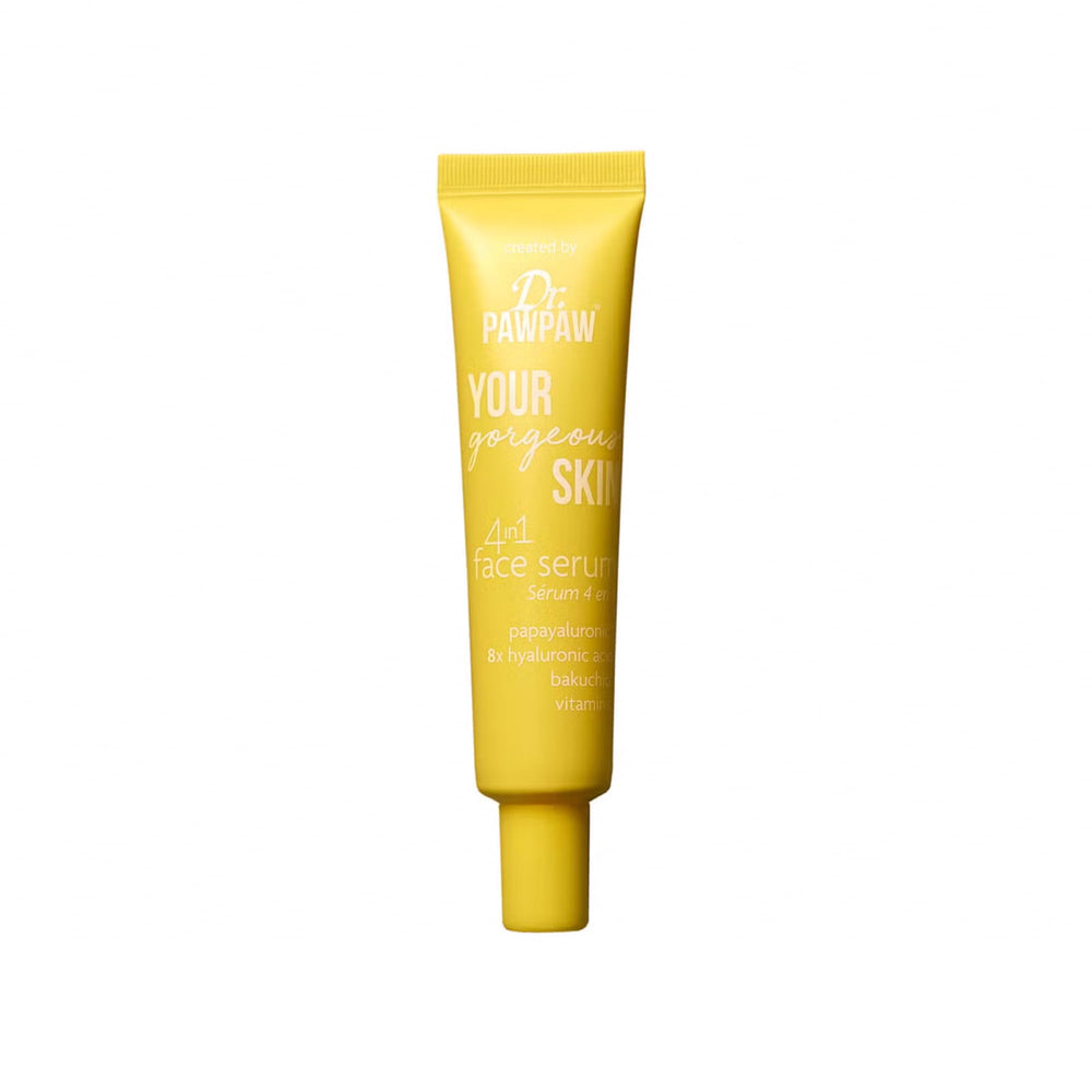 Dr. PawPaw Your Gorgeous Skin serum bottle close-up highlighting hydration benefits.
