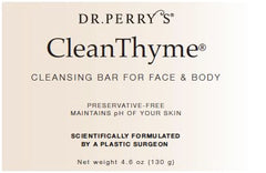Close-up of Dr. Perry's CleanThyme bar with oats and glycerin for soothing cleansing.