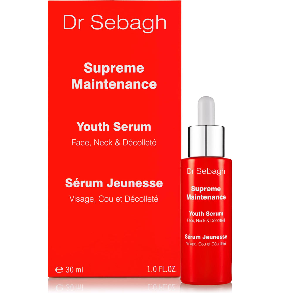 Dr Sebagh Supreme Maintenance Youth Serum bottle on a bathroom counter for daily use