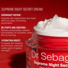 Dr Sebagh Supreme Night Secret jar and lid show rich cream texture for deep nighttime nourishment
