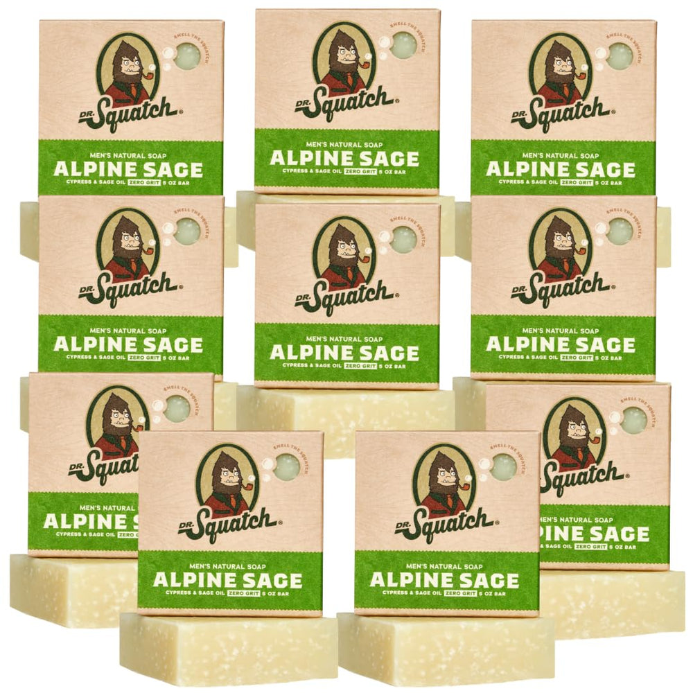 Dr. Squatch Alpine Sage bar soap pack for a durable shower routine and fresh scent.