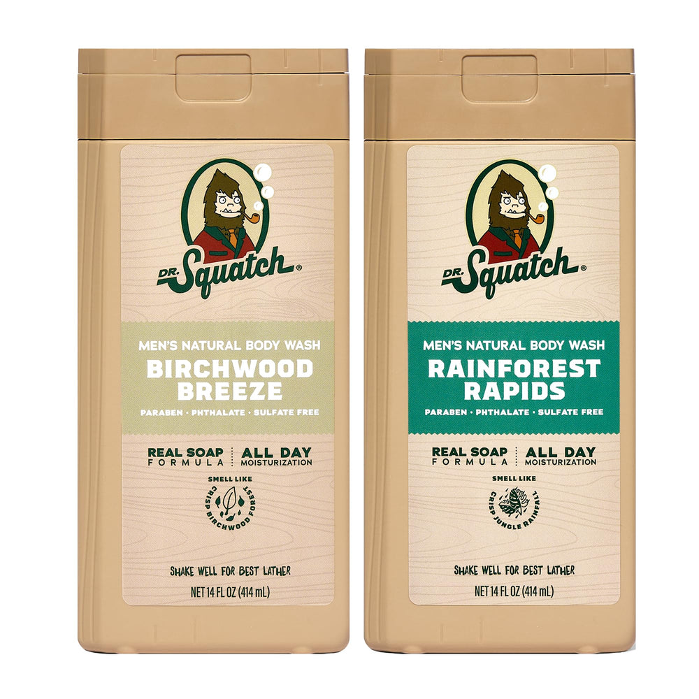 Dr. Squatch Birchwood Breeze bottle with a masculine scent for daily showers.