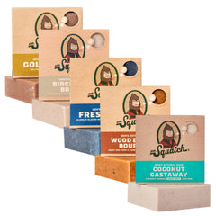 Dr. Squatch Coconut Castaway bar soap on display for a tropical cleansing experience.