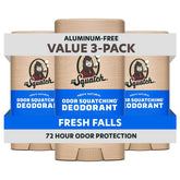 Dr. Squatch Fresh Falls 3-pack packaging, aluminum-free natural deodorant for daily confidence.