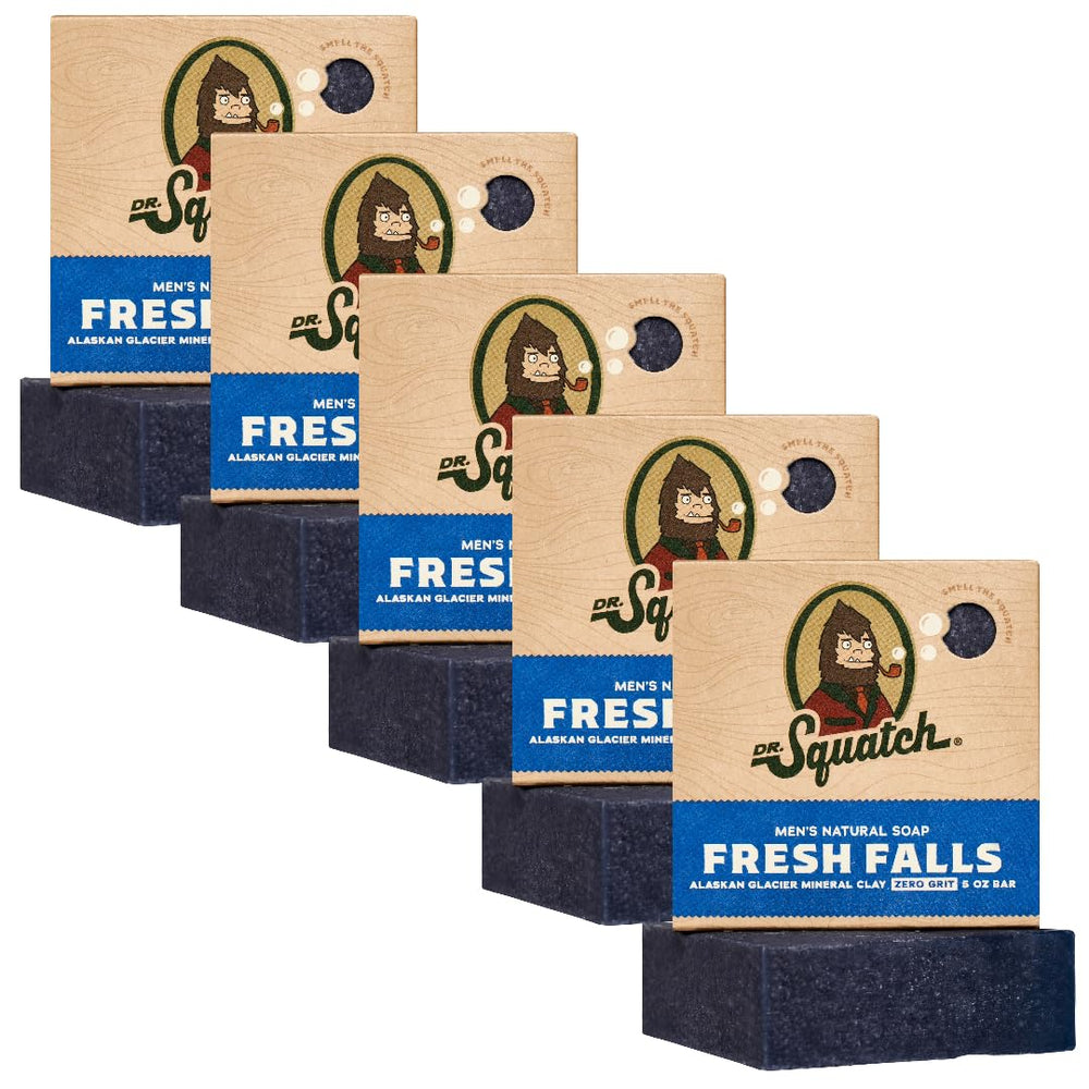 Dr. Squatch Fresh Falls bar soap, front view, masculine scent for daily grooming.