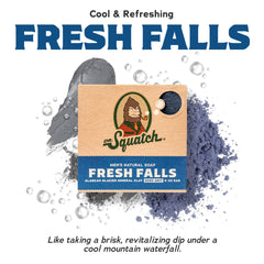 Dr. Squatch Fresh Falls soap bar with refreshing scent and skin-softening feel after shower