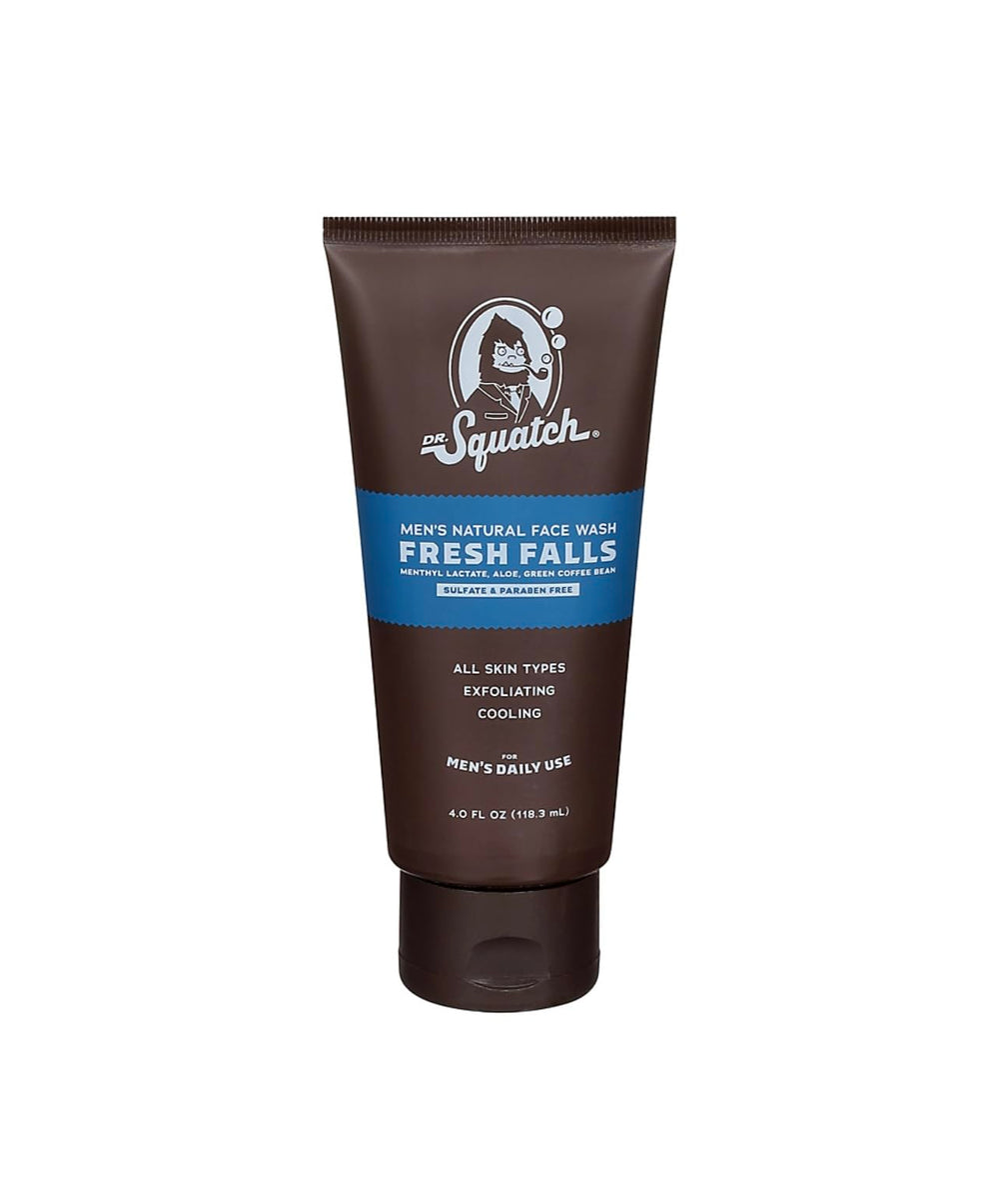 Dr. Squatch Fresh Falls Face Wash bottle with pine and birch scent for a refreshing cleanse