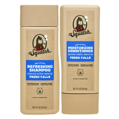 Dr. Squatch Fresh Falls shampoo bottle highlighting natural cleansing for daily use