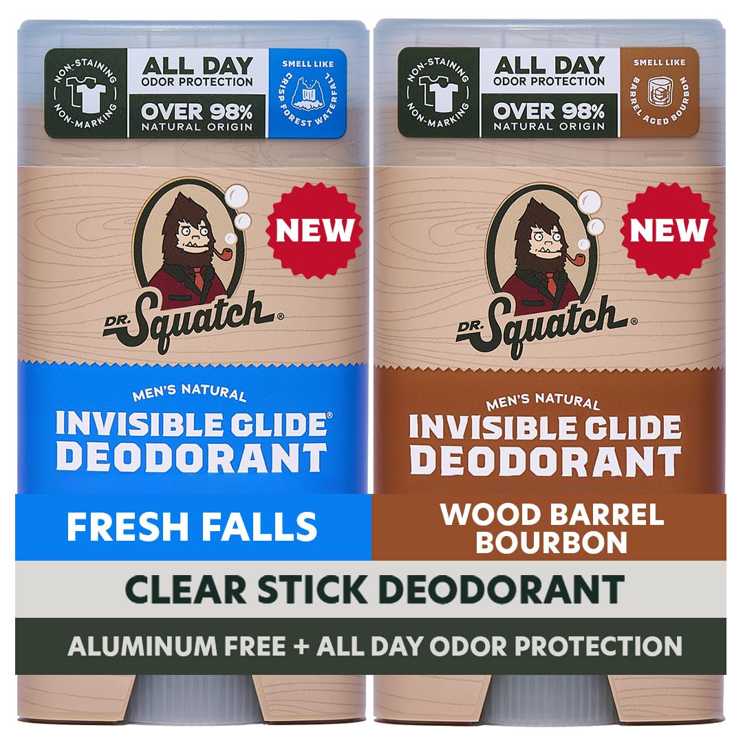 Dr. Squatch Invisible Glide deodorant bottle showing stain-free, clear finish for daily wear