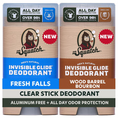 Dr. Squatch Invisible Glide deodorant bottle showing stain-free, clear finish for daily wear