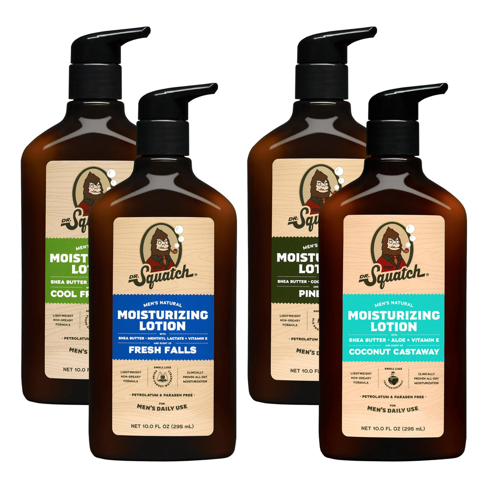 Dr. Squatch Pine Tar Lotion bottle delivers lasting moisture for daily use.