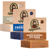 Dr. Squatch Wood Barrel Bourbon soap bar with rich lather for a bold morning cleanse