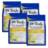 Dr Teal's Comfort Calm four-pack packaging shown for home spa setup.