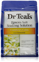 Pouring Dr Teal's Comfort Calm bath soak to ease muscle tension and relax.