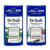 Dr Teal's eucalyptus deodorant bottle with refreshing scent and moisture absorption.