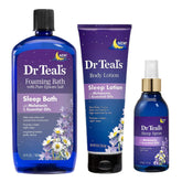 Dr Teal's Melatonin Sleep Bath with lavender bubble bath for stress relief and calm evenings.
