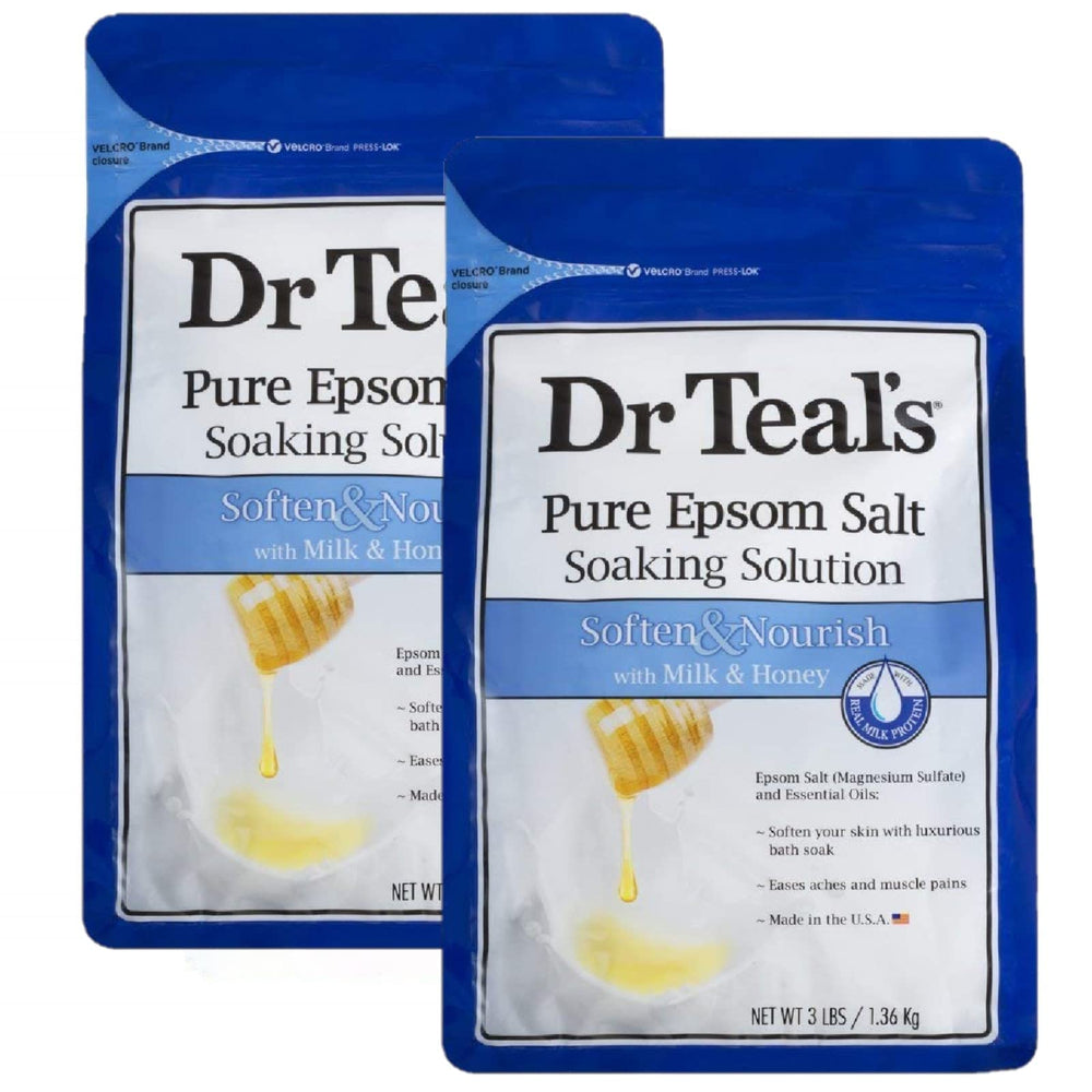 Dr Teal's Milk and Honey soaking salt bag helps ease tired muscles after workouts.