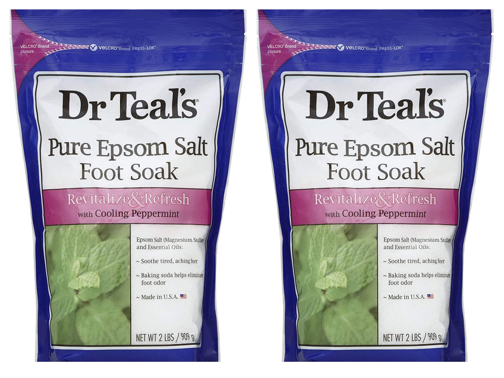 Dr Teal's Peppermint Foot Soak bottle promotes refreshed feet with pure Epsom salt