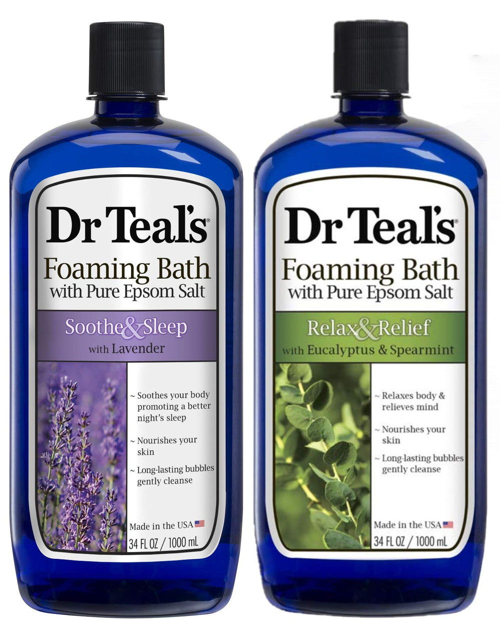 Dr Teal's Lavender Foaming Bath bottle with calming lavender aroma for relaxation.