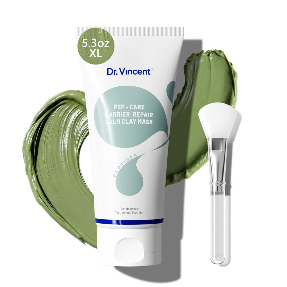 Dr Vincent deep pores cleansing green clay mask packaging close-up highlighting plant-based formula.