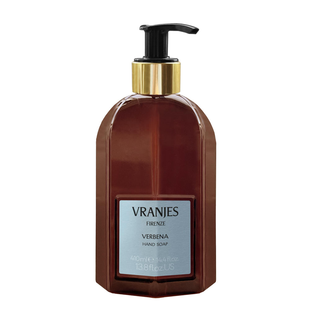 Dr. Vranjes Verbena hand soap bottle offers luxurious Italian care and fragrance.