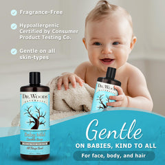 Dr. Woods Baby Mild Castile Soap lather for face, body, and hair, gentle cleansing.