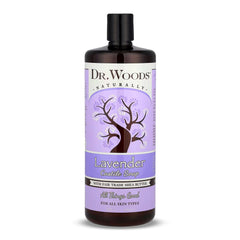 Dr. Woods Lavender Castile Soap bottle with calming lavender for gentle cleansing.