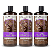 Dr. Woods Raw African Black Soap bottle with rich lather for cleansing.