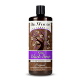 Dr. Woods Raw Black Soap bottle pouring for a gentle cleansing routine.