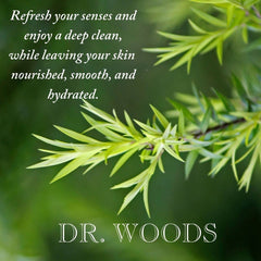 Dr. Woods Tea Tree Castile Soap used on face and body for versatile cleansing.