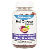 DrFormulas HairOmega bottle front with gummies for daily hair nourishment.