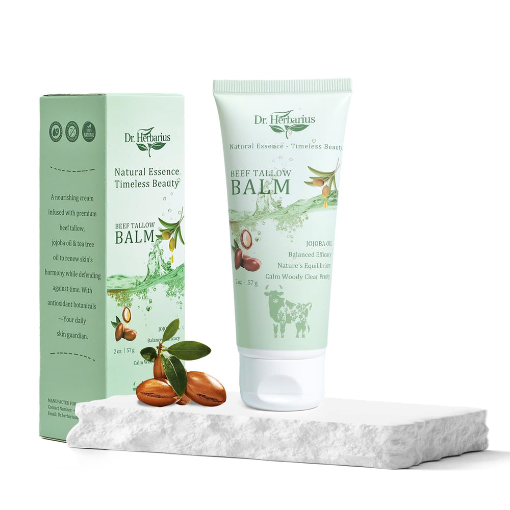 Dr.Herbarius beef tallow face balm jar showing rich, nourishing formula.