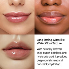 Glossy lip-shot finish hints at a smooth lip look