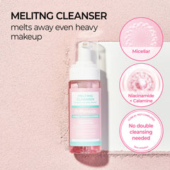Dr.Melaxin Melting Cleanser air bubble action shows gentle lift of makeup from pores