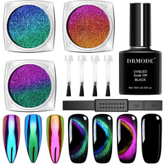 DRMODE cat eye powder collection 01 delivers dual cat eye and mirror effects for chic nails.