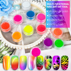 DRMODE Neno Neon pigment powder for nails, ideal for gradient transitions with luminous depth.