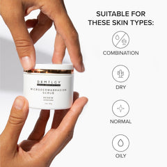 Hands applying DRMTLGY scrub demonstrating easy skincare routine