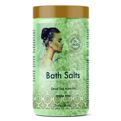 DR.MUD Dead Sea Salt bath soak bottle pouring mineral-rich crystals for a spa-like experience.