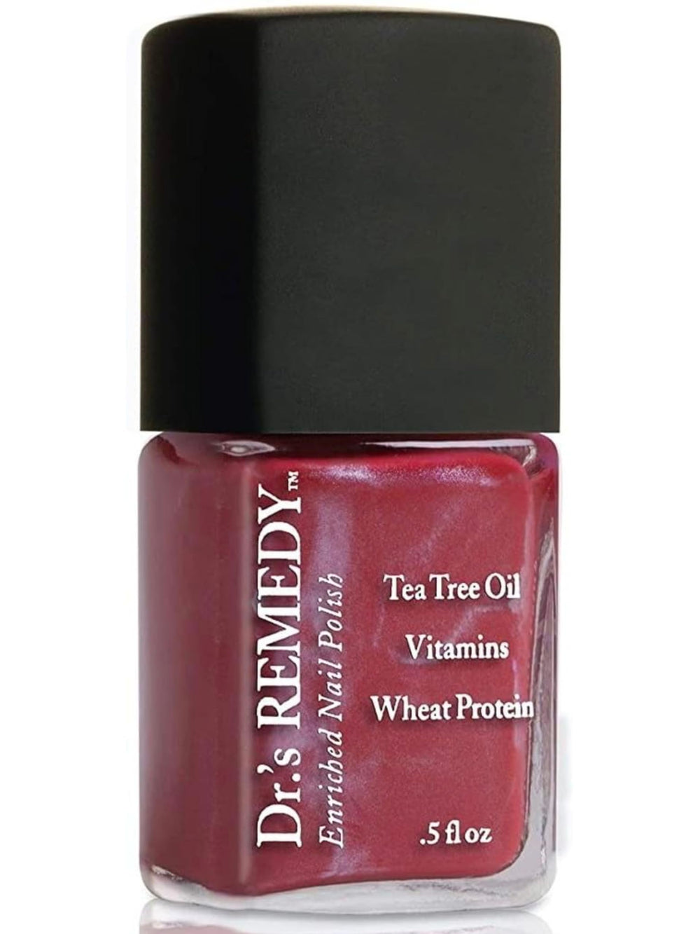 Dr.'s Remedy Enriched Nail Polish Cheerful Cherry bottle shows vibrant color and long wear.