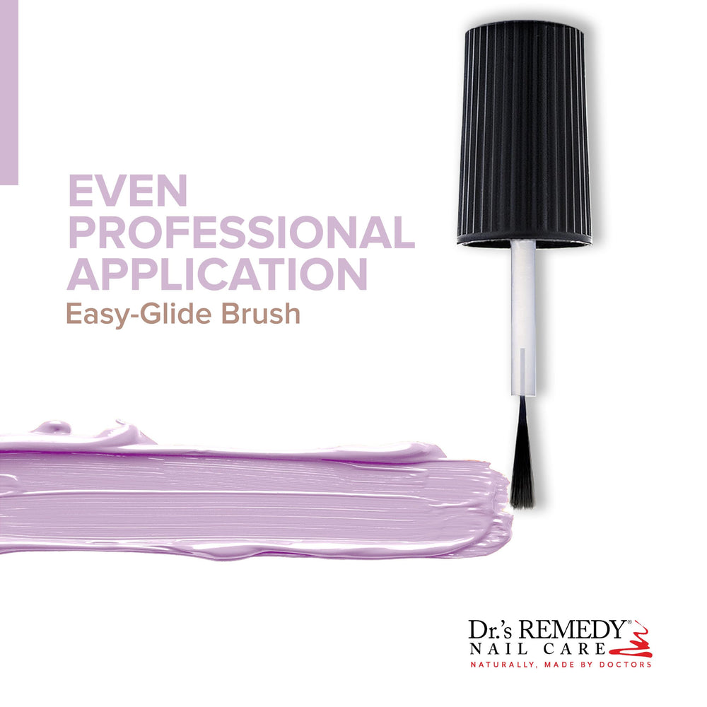 Dr.’s Remedy Lilac polish on nails under light reveals a glossy, high-shine finish.