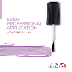 Dr.’s Remedy Lilac polish on nails under light reveals a glossy, high-shine finish.