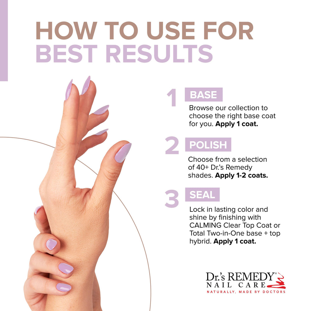 Dr.’s Remedy Enriched Nail Polish on nails demonstrating hydration and wear resistance.