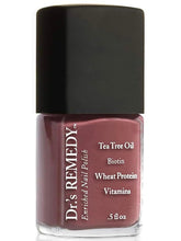 Dr.'s Remedy MELLOW Mauve bottle closeup highlighting nourishing, non-toxic nail polish.
