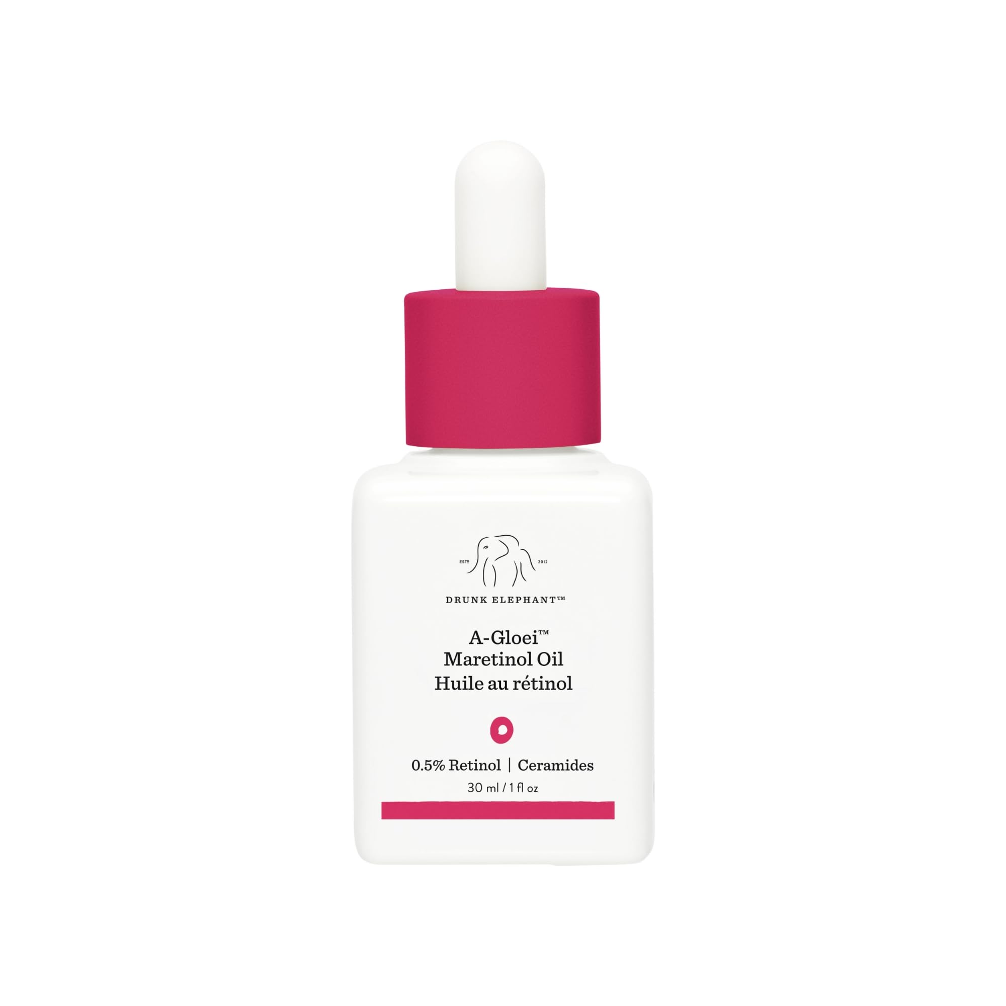Drunk Elephant A-Gloei Maretinol Oil bottle for a gentle retinol routine on sensitive skin.