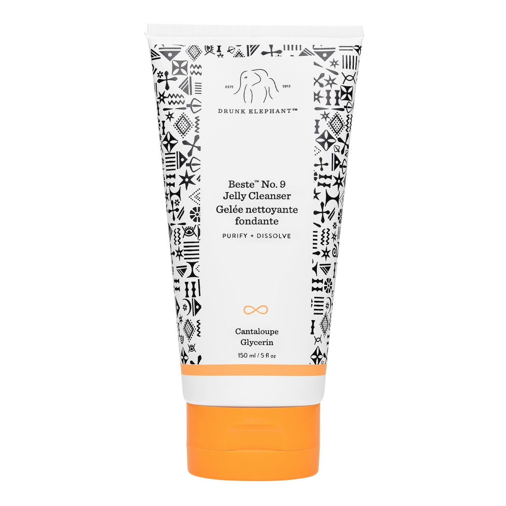 Drunk Elephant Beste No. 9 Jelly Cleanser bottle pour removes makeup and oils.