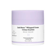 Drunk Elephant Lala Retro Whipped Cream jar closeup highlighting whipped texture for hydration.