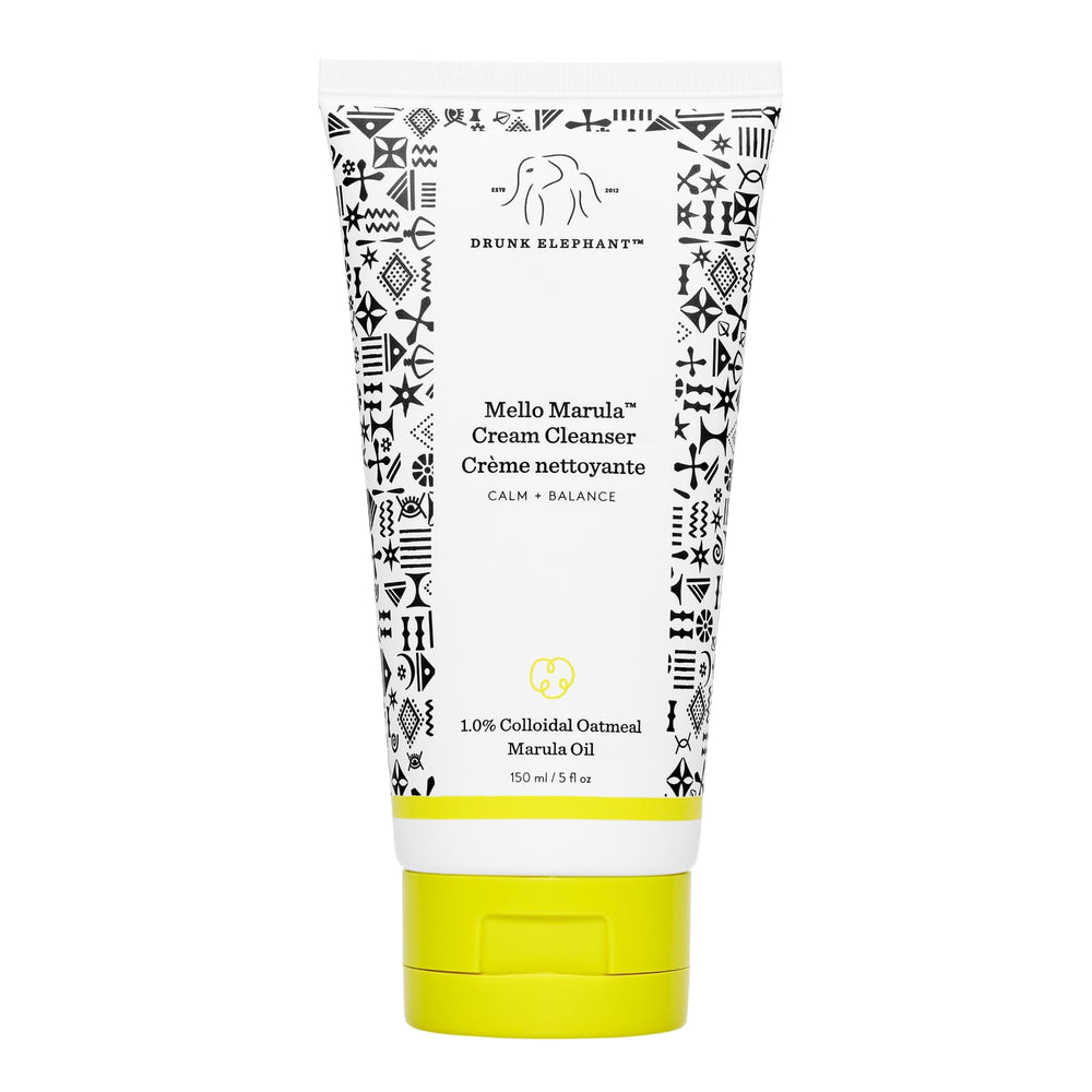 Drunk Elephant Mello Marula Cream Cleanser bottle front highlights gentle makeup removal.
